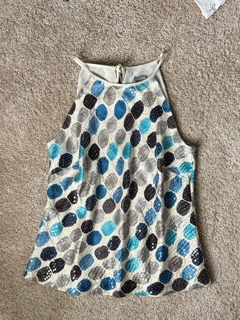 Ann Taylor Sleeveless Halter Camisole in Blue, Teal, Gray and Black Dot Print